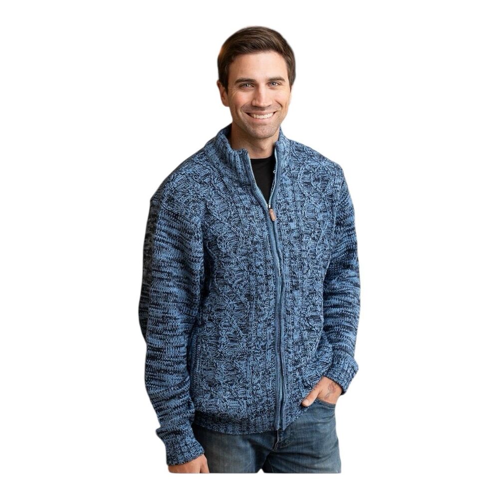 Gioberti Men's Heavy Weight Cardigan Twisted Knit Full-Zip, Blue, Large, NEW